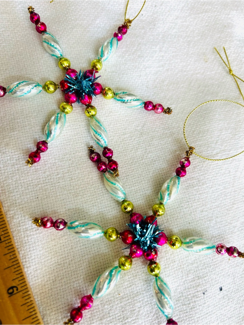 Vintage repurposed mercury, glass bead flowers holiday Christmas ornaments